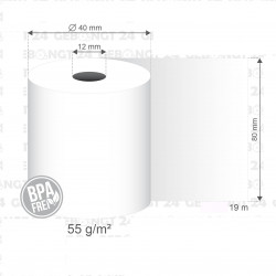 80x19x12 Rouleau papier thermique pour imprimante mobile